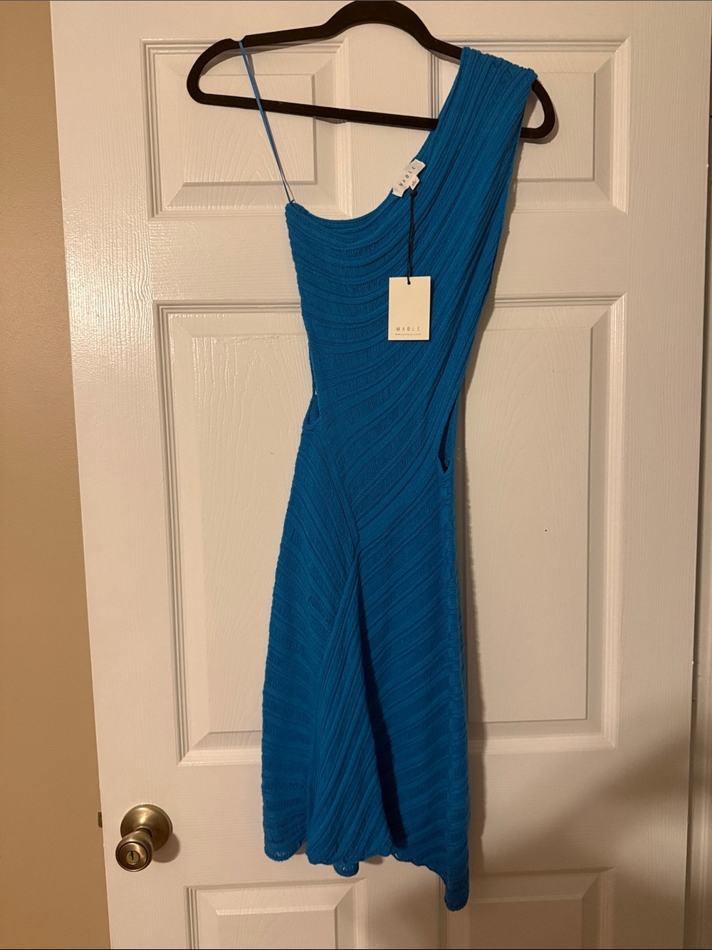 One-Shoulder Azure Knit Dress by Mable